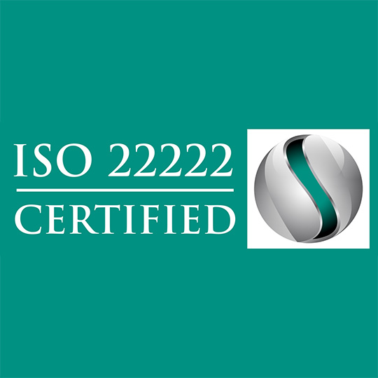 ISO 22222 Certified